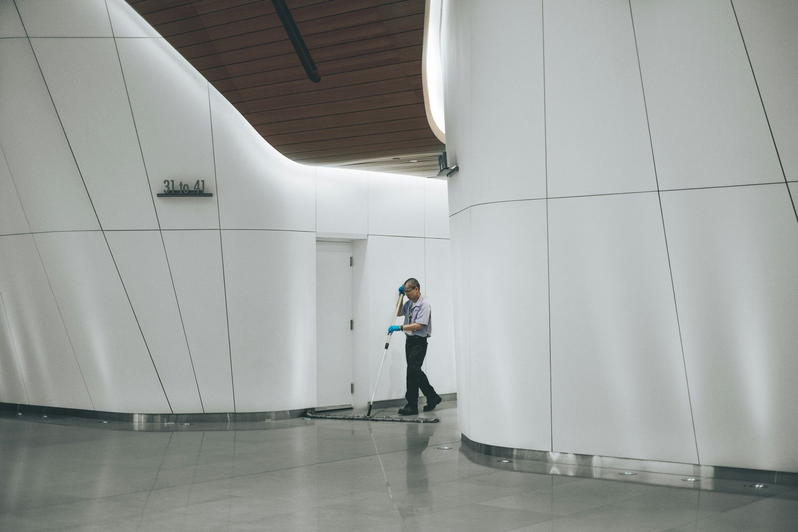 Cleaner in a newly finished commercial space