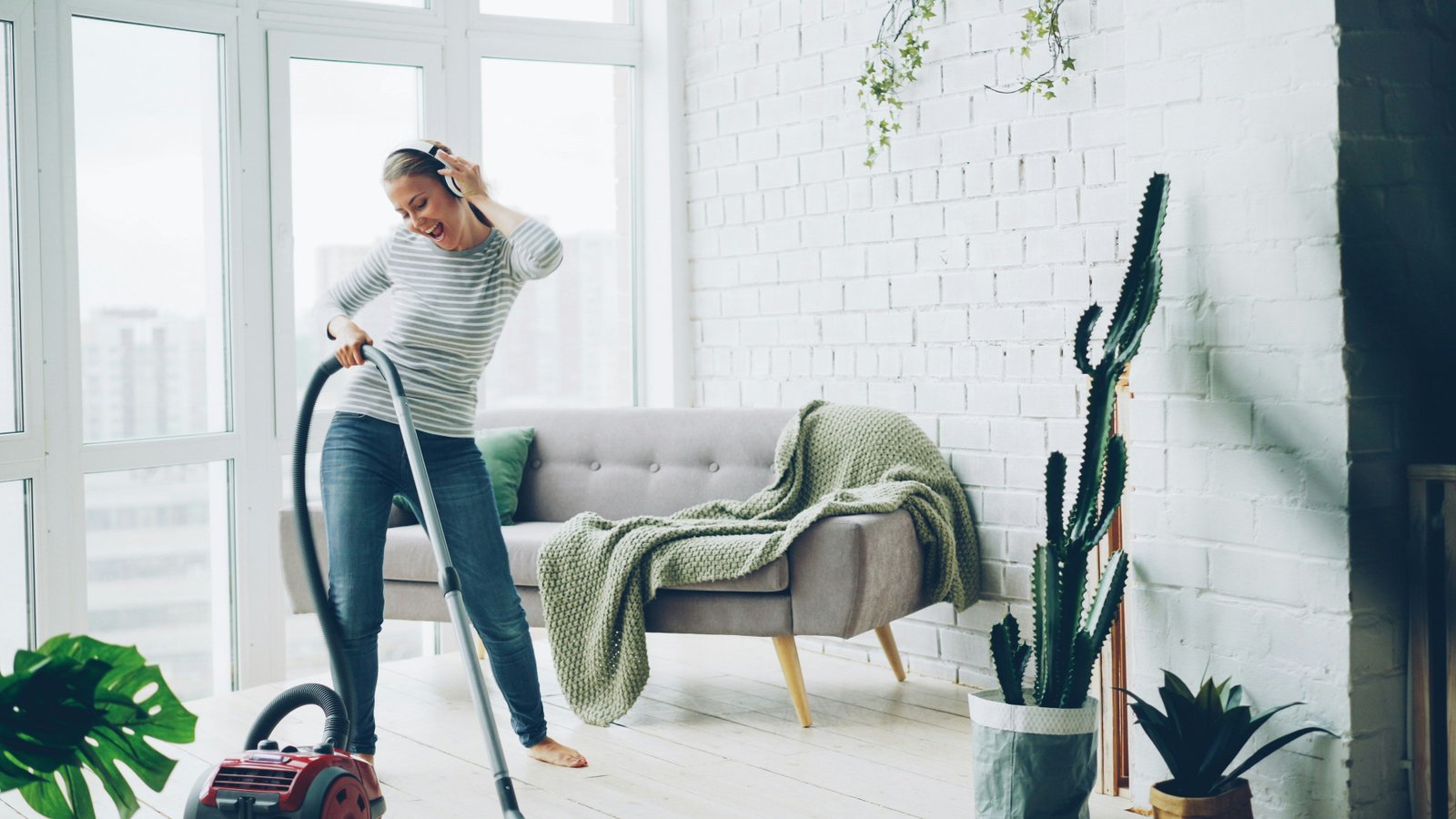 Residential cleaning in a bright living room